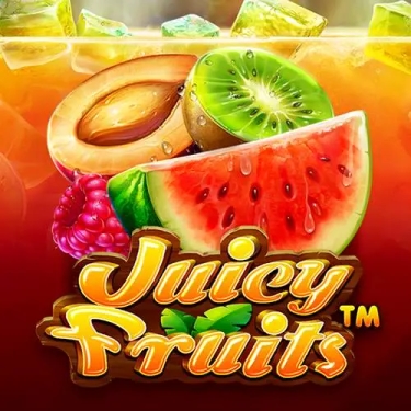 juicy fruits slot logo slot title with watermelon and other fruits in the background